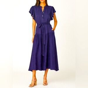 Shoshanna Lucia Dress Size 6 Navy Blue MISSING BELT Monochrome Print NWT